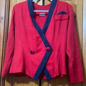 Tina Barrie Petites Set Red and Navy Blue Blazer & Skirt Set Spring & Summer.